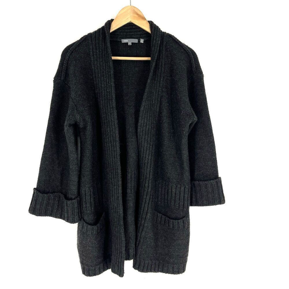 Vince Sweater Size Medium Womens Gray Alpaca Wool Open Front Cardigan Chunky Y2K